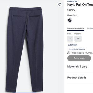Kayla Pull On Trouser by Liverpool (Navy Size 4)